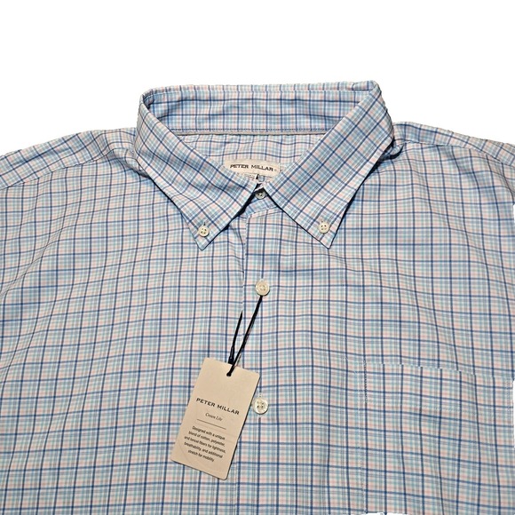 PETER MILLAR Shirt Button Down Plaid Mens XXL Multicolor Crown Lite Cotton $160